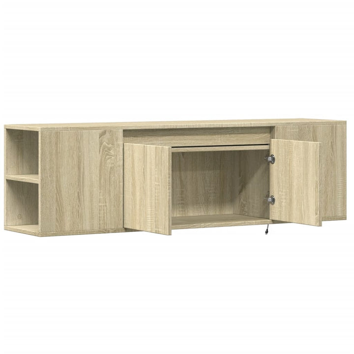 væghængt tv-bord med LED-lys 135x31x39,5 cm sonoma-eg