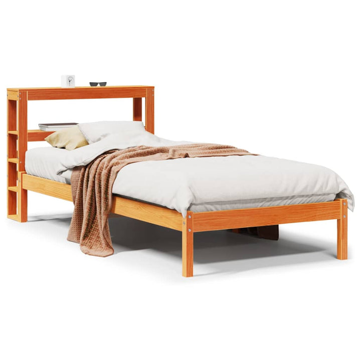 sengeramme med sengegavl 75x190 cm massivt fyrretræ gyldenbrun