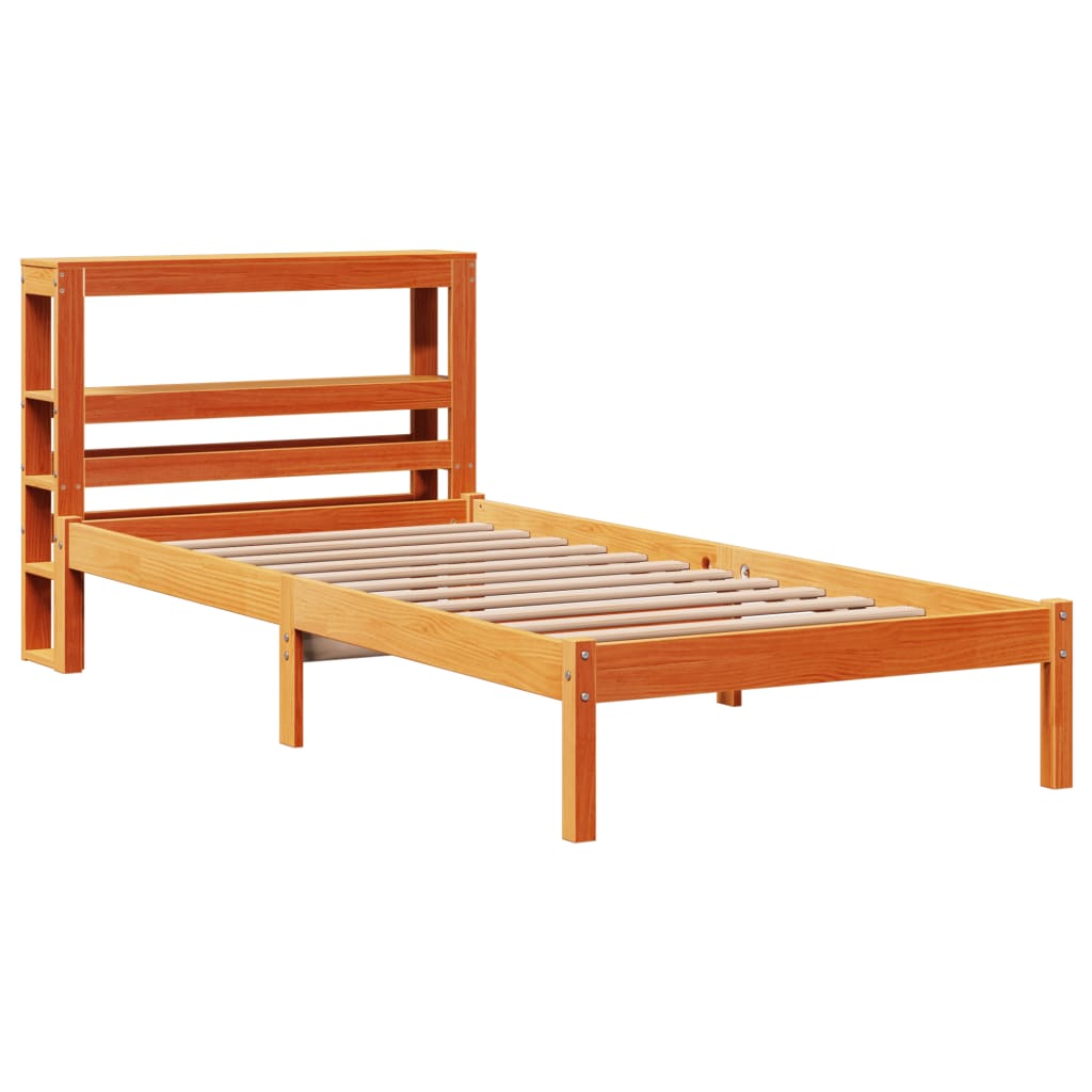 sengeramme med sengegavl 75x190 cm massivt fyrretræ gyldenbrun
