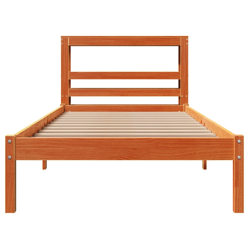 sengeramme med sengegavl 75x190 cm massivt fyrretræ gyldenbrun