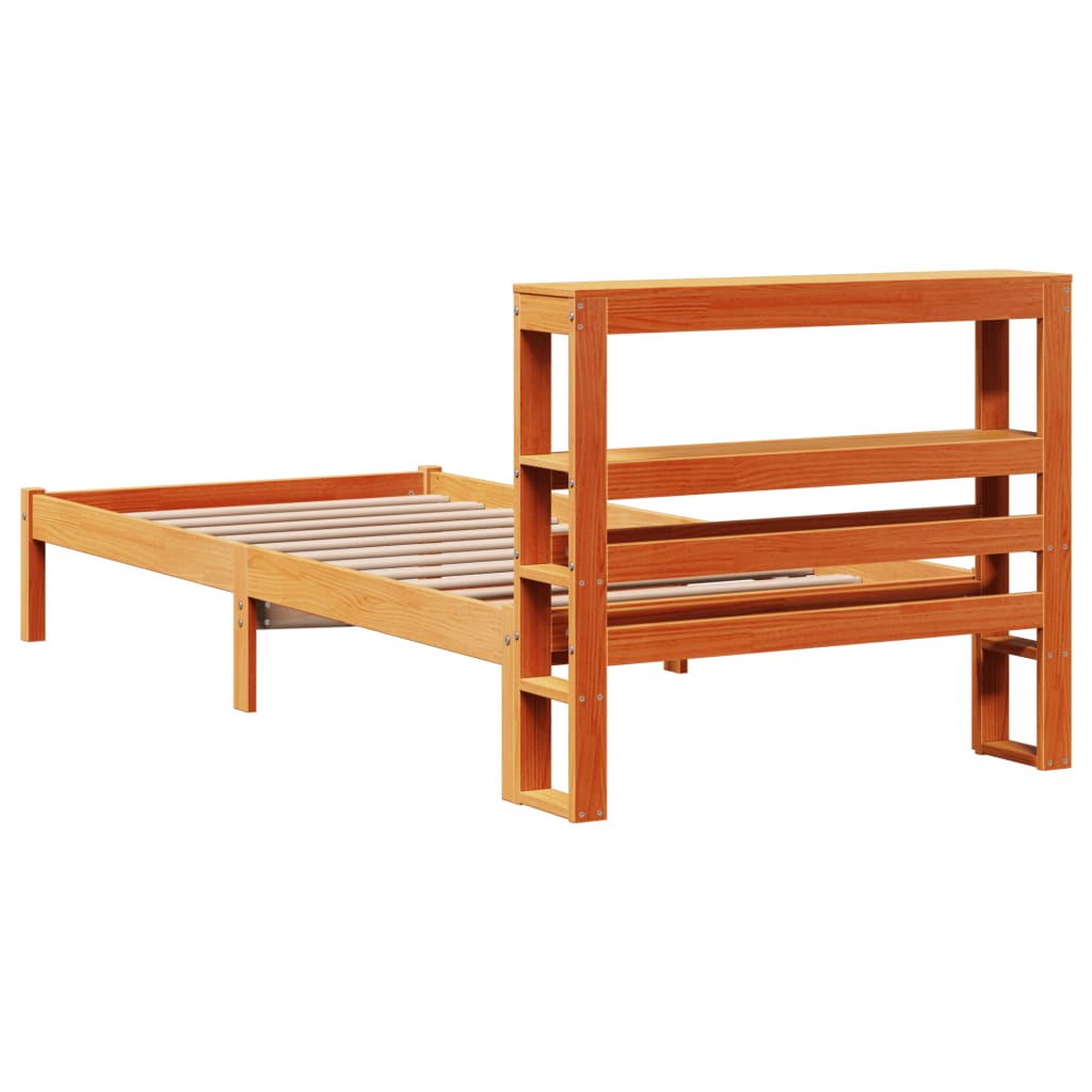 sengeramme med sengegavl 75x190 cm massivt fyrretræ gyldenbrun
