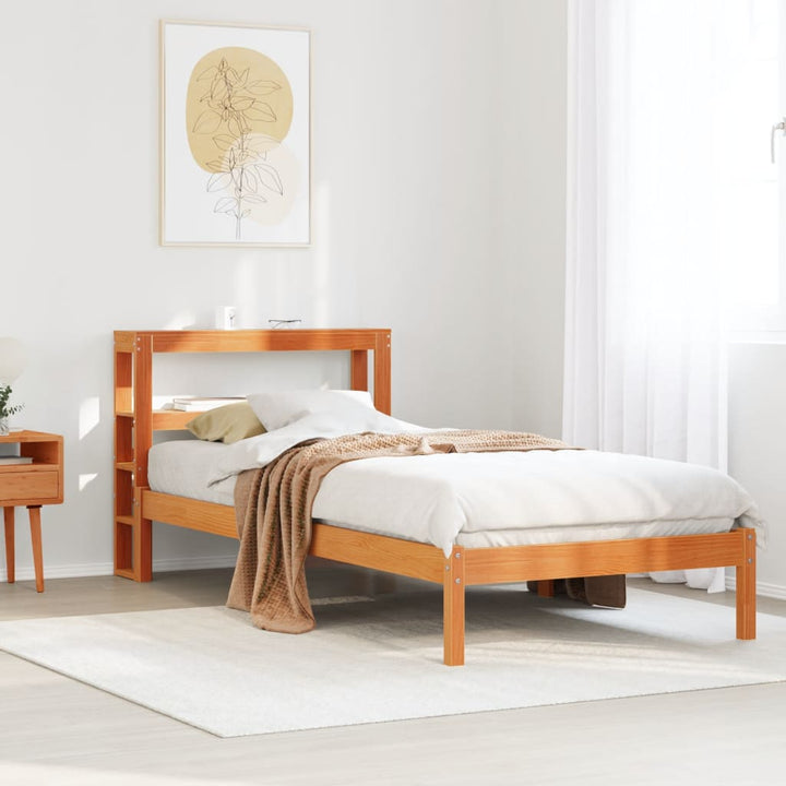 sengeramme med sengegavl 75x190 cm massivt fyrretræ gyldenbrun