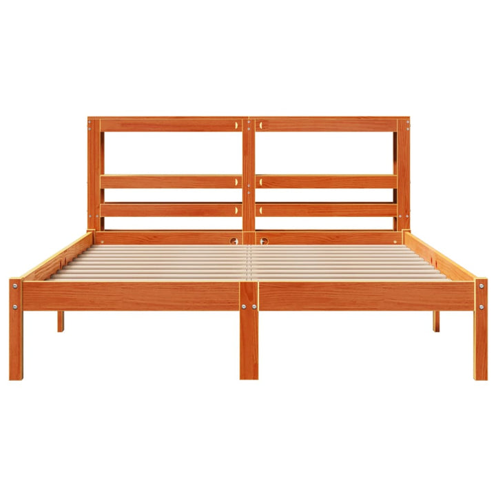 sengeramme med sengegavl 135x190 cm massivt fyrretræ gyldenbrun