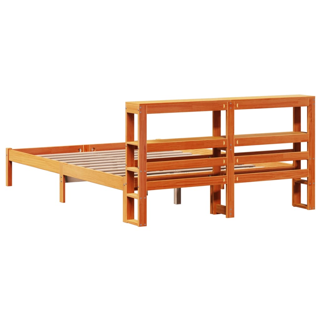 sengeramme med sengegavl 135x190 cm massivt fyrretræ gyldenbrun