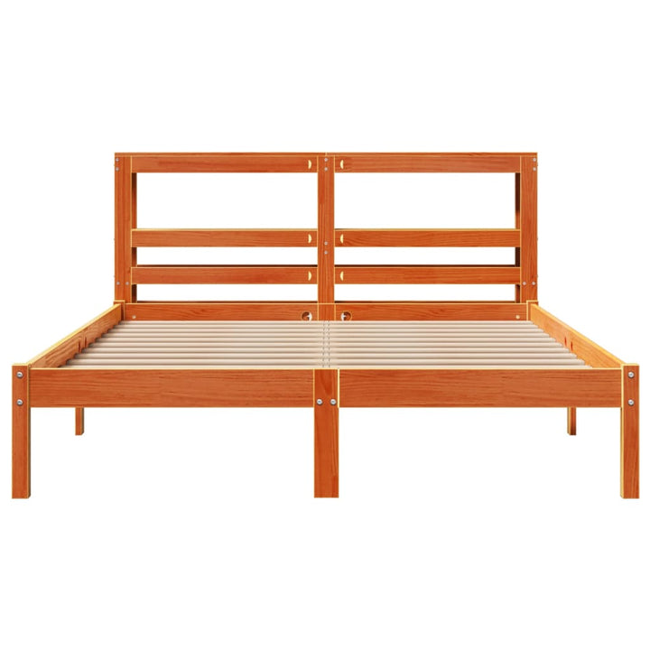sengeramme med sengegavl 140x190 cm massivt fyrretræ gyldenbrun