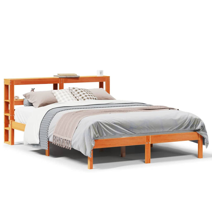 sengeramme med sengegavl 140x200 cm massivt fyrretræ gyldenbrun