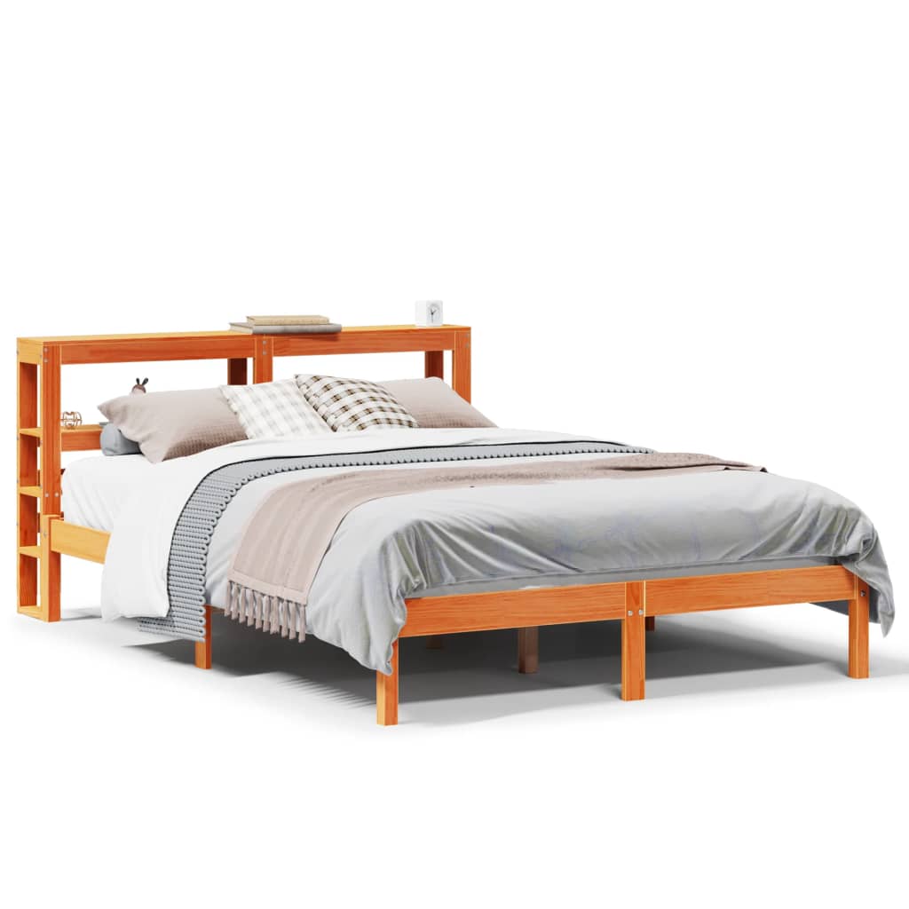sengeramme med sengegavl 150x200 cm massivt fyrretræ gyldenbrun