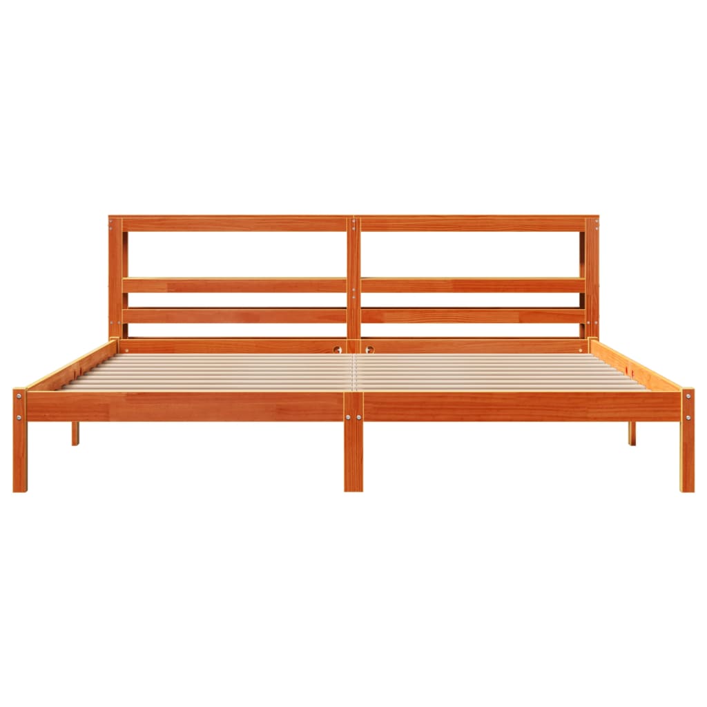 sengeramme med sengegavl 200x200 cm massivt fyrretræ gyldenbrun