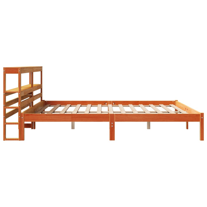 sengeramme med sengegavl 200x200 cm massivt fyrretræ gyldenbrun