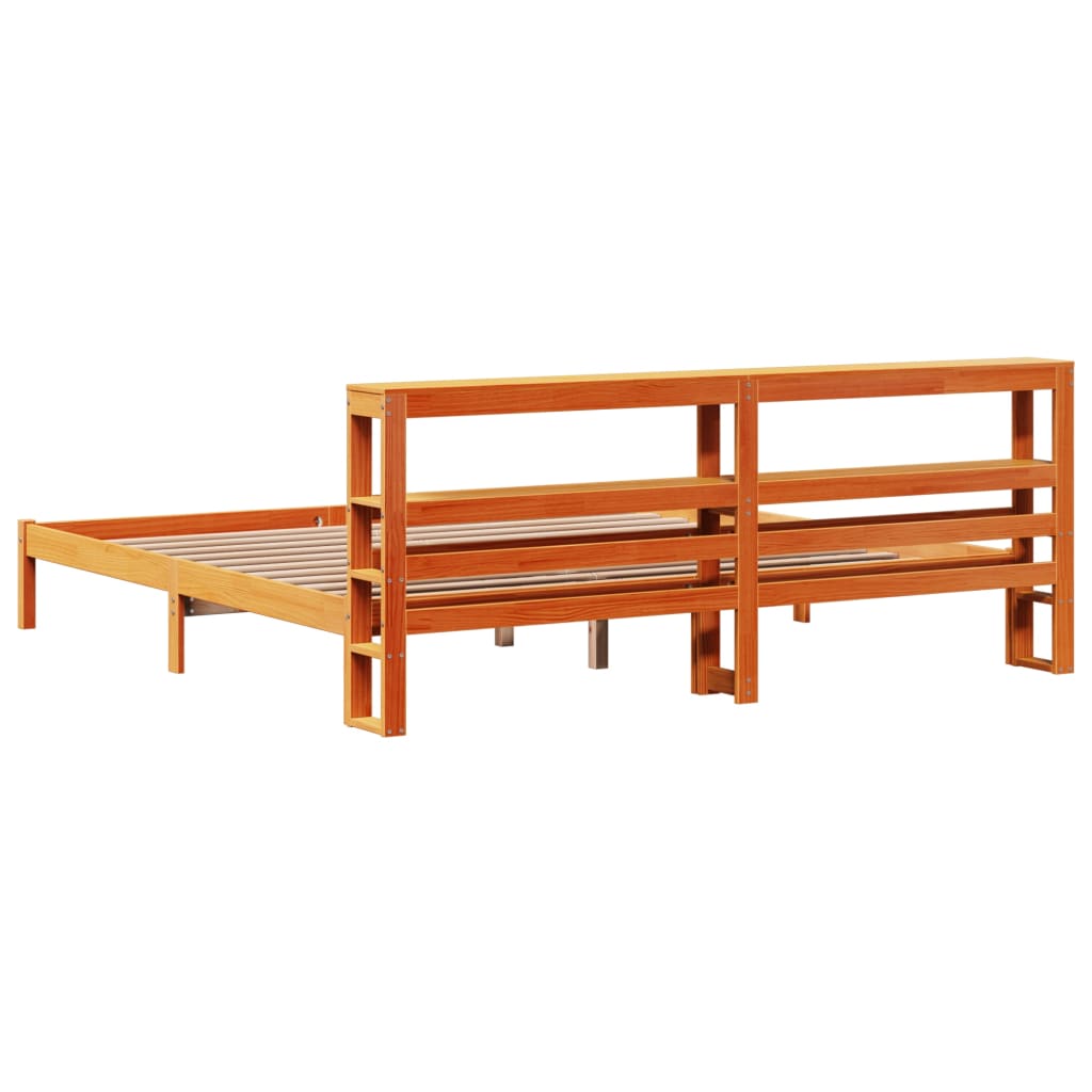 sengeramme med sengegavl 200x200 cm massivt fyrretræ gyldenbrun