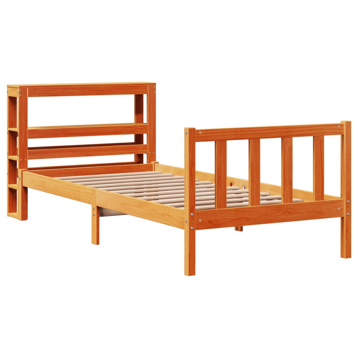 sengeramme med sengegavl 100x200 cm massivt fyrretræ gyldenbrun
