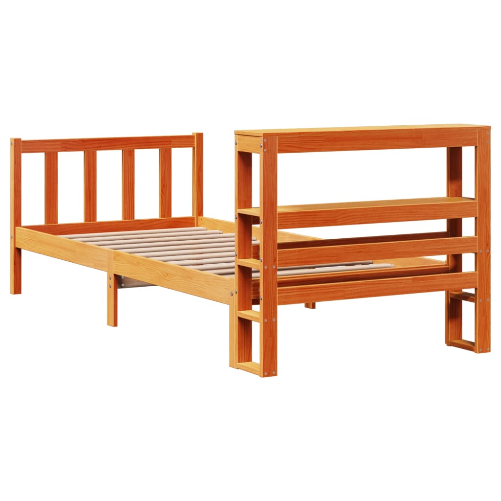 sengeramme med sengegavl 100x200 cm massivt fyrretræ gyldenbrun