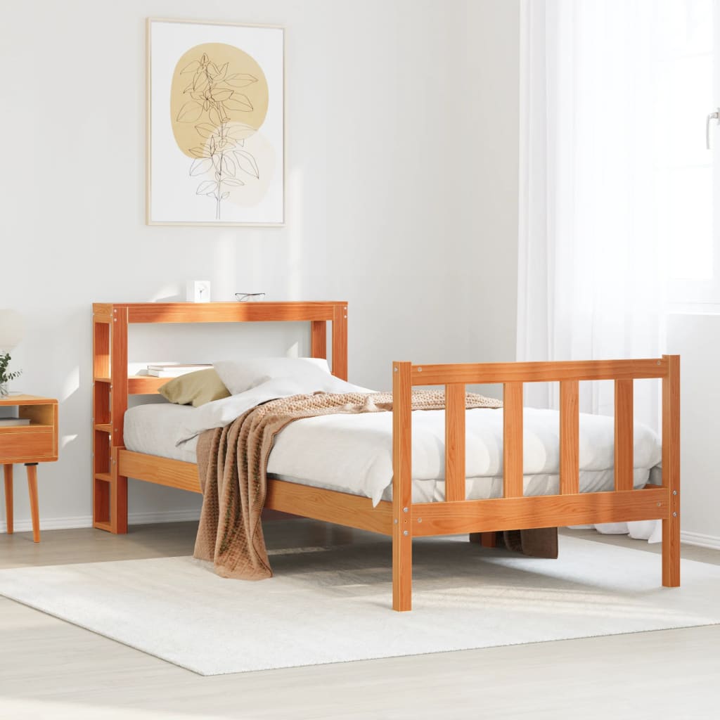 sengeramme med sengegavl 100x200 cm massivt fyrretræ gyldenbrun
