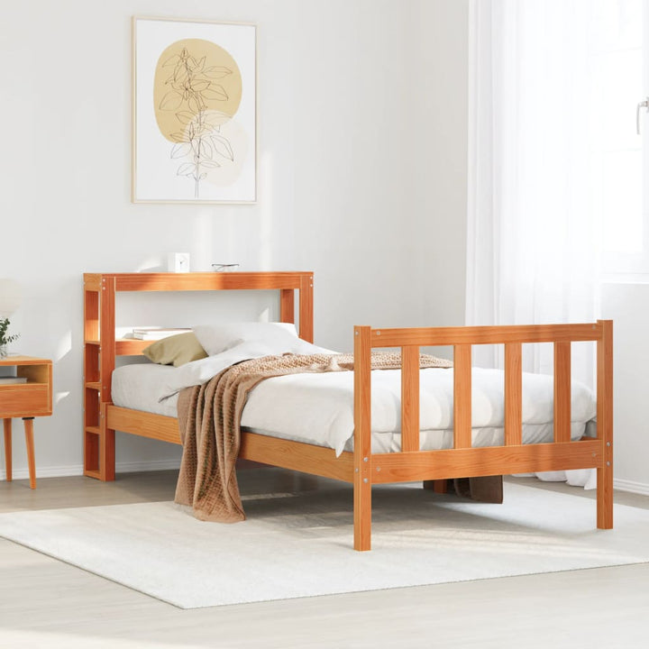 sengeramme med sengegavl 100x200 cm massivt fyrretræ gyldenbrun