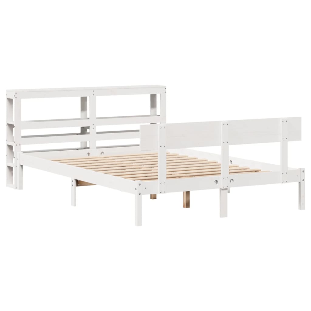 sengeramme uden madras 140x190 cm massivt fyrretræ hvid