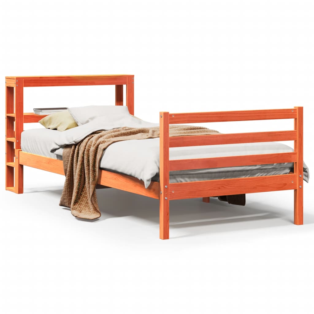 sengeramme uden madras 75x190 cm massivt fyrretræ gyldenbrun