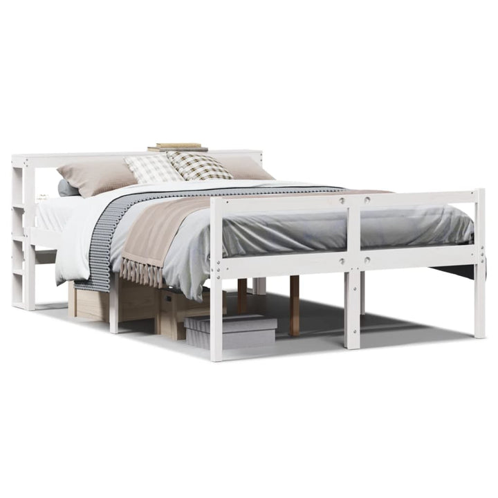 seniorseng med sengegavl 140x200 cm massivt fyrretræ hvid