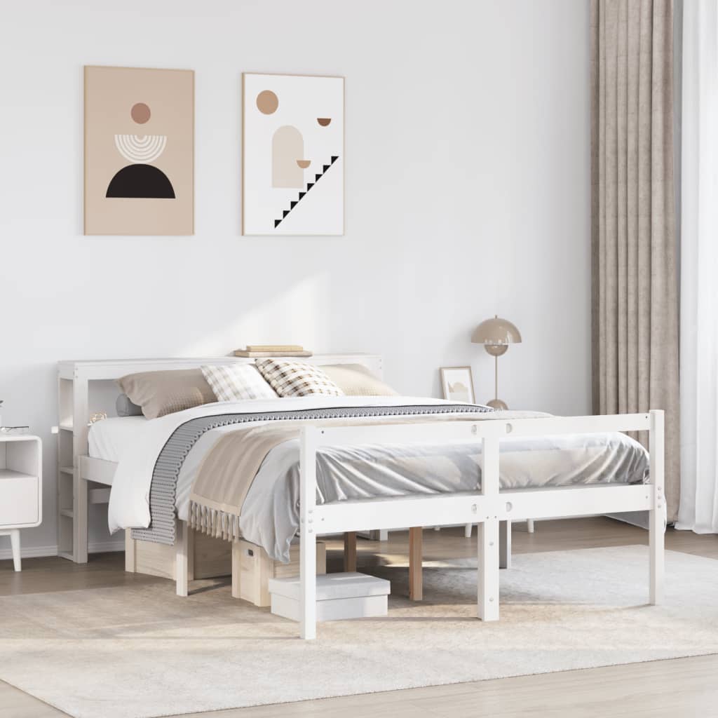 seniorseng med sengegavl 150x200 cm massivt fyrretræ hvid