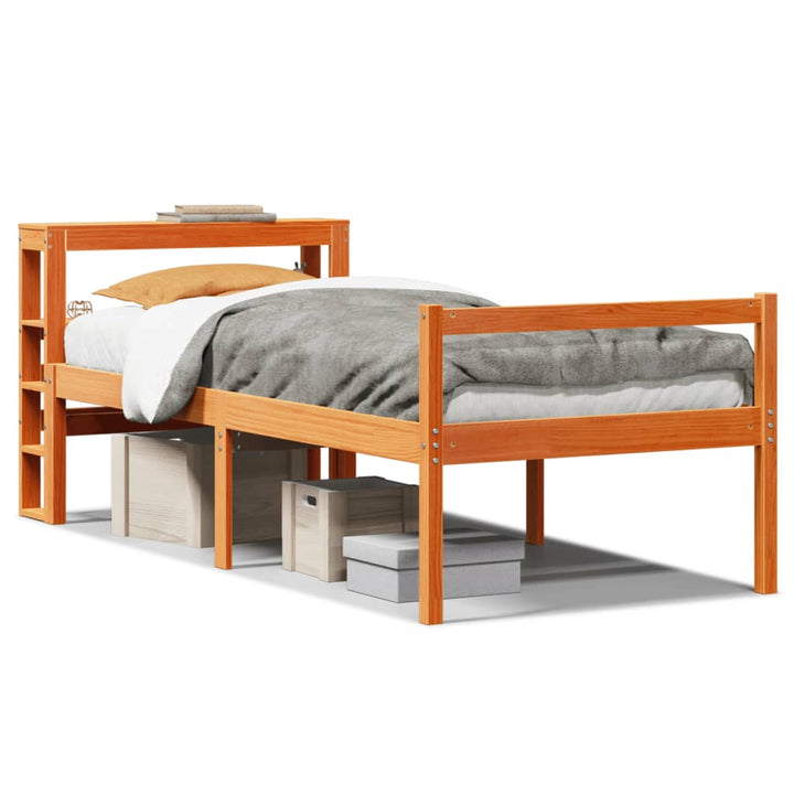 sengeramme med sengegavl 75x190 cm massivt fyrretræ gyldenbrun