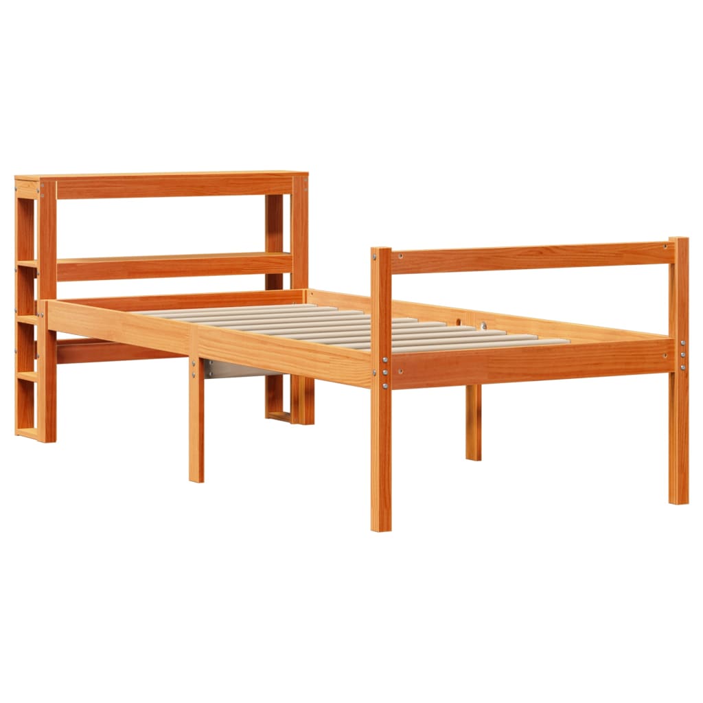 sengeramme med sengegavl 75x190 cm massivt fyrretræ gyldenbrun