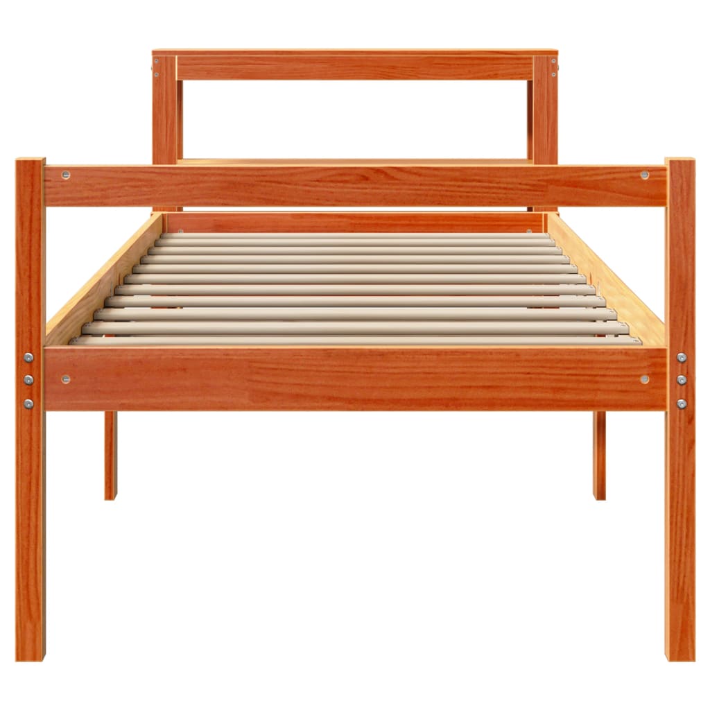 sengeramme med sengegavl 75x190 cm massivt fyrretræ gyldenbrun