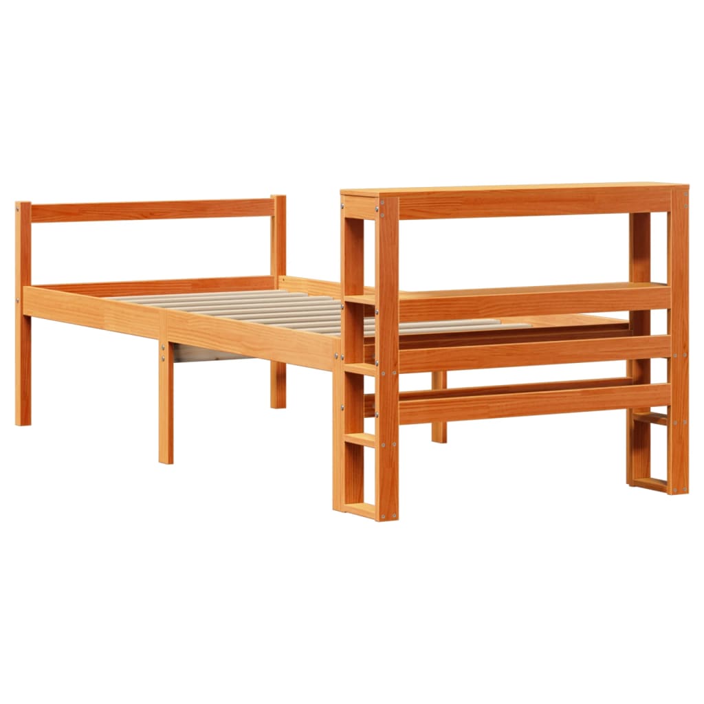 sengeramme med sengegavl 75x190 cm massivt fyrretræ gyldenbrun