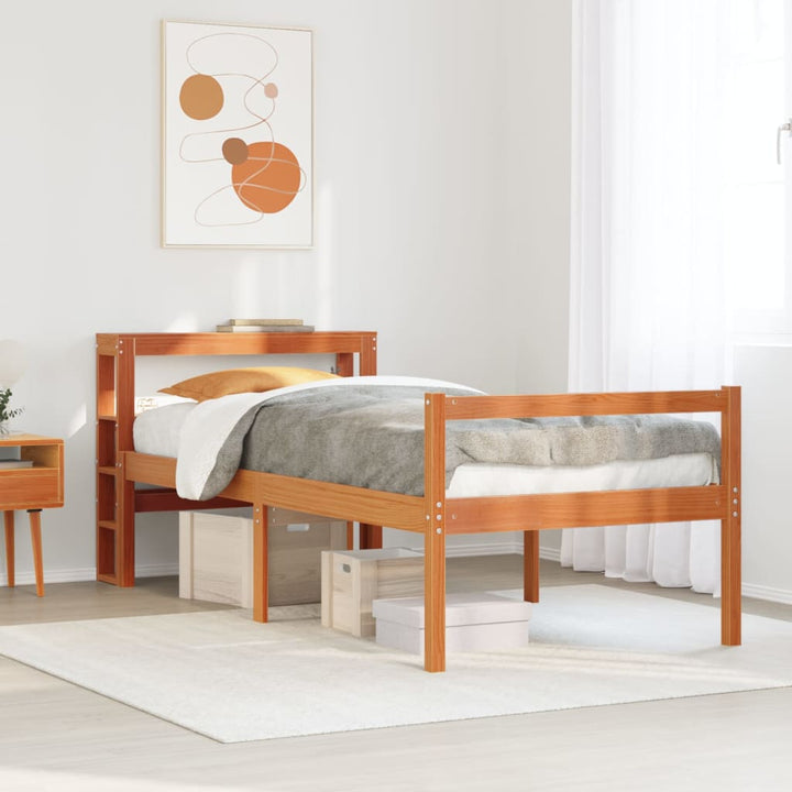 sengeramme med sengegavl 75x190 cm massivt fyrretræ gyldenbrun