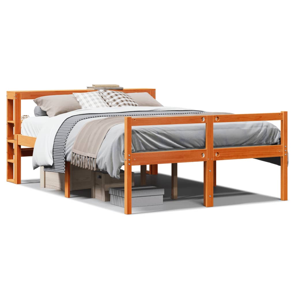 sengeramme med sengegavl 120x190 cm massivt fyrretræ gyldenbrun