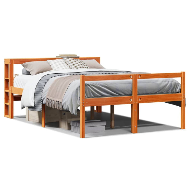 sengeramme med sengegavl 135x190 cm massivt fyrretræ gyldenbrun