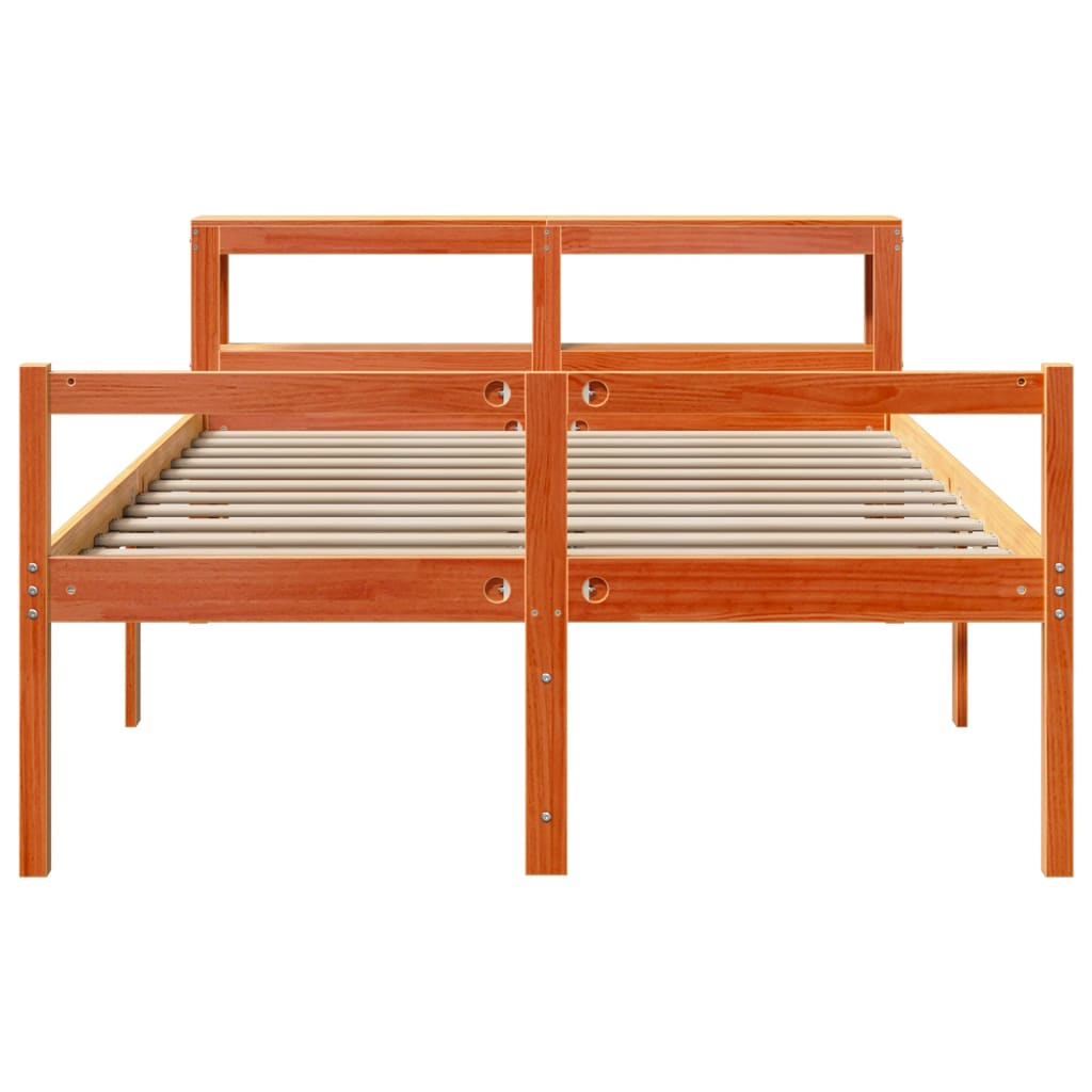 sengeramme med sengegavl 135x190 cm massivt fyrretræ gyldenbrun