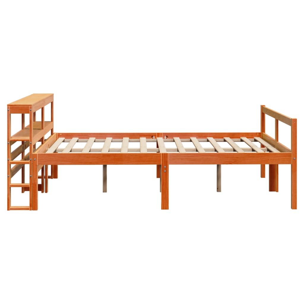 sengeramme med sengegavl 135x190 cm massivt fyrretræ gyldenbrun