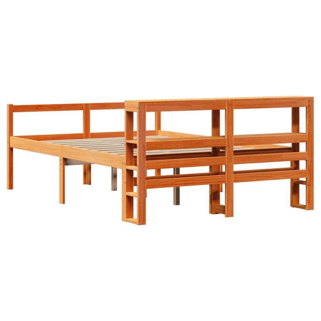 sengeramme med sengegavl 135x190 cm massivt fyrretræ gyldenbrun