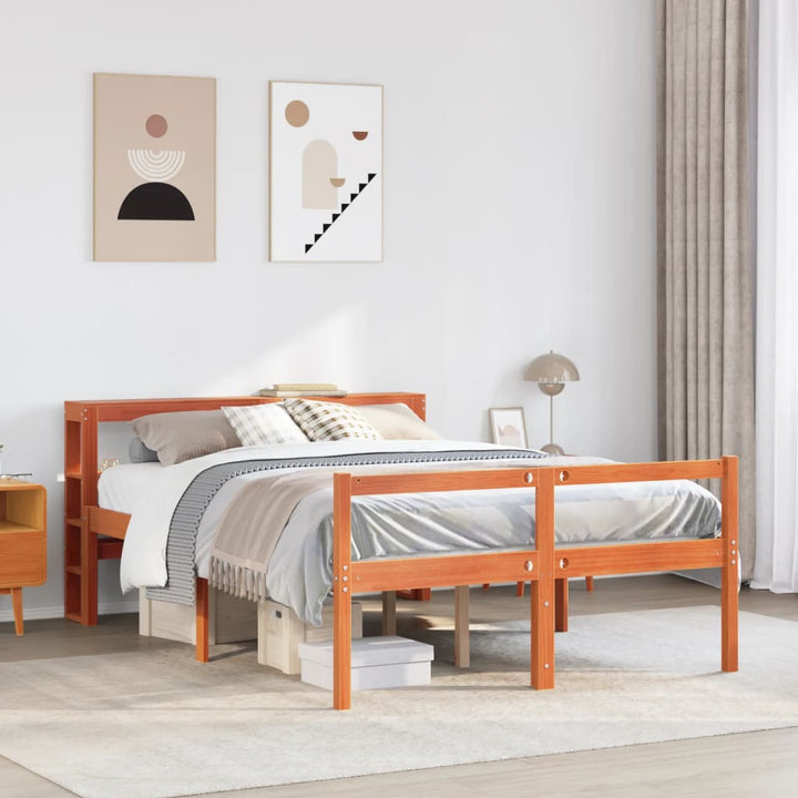 sengeramme med sengegavl 135x190 cm massivt fyrretræ gyldenbrun