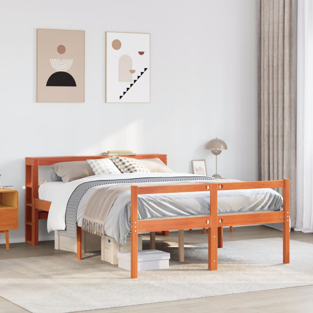 sengeramme med sengegavl 120x200 cm massivt fyrretræ gyldenbrun