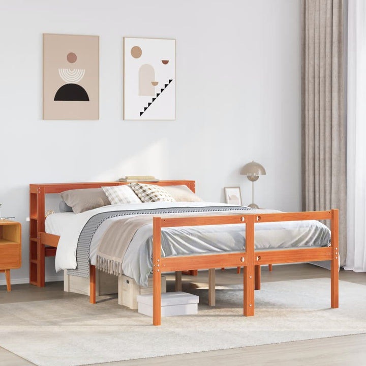 sengeramme med sengegavl 120x200 cm massivt fyrretræ gyldenbrun
