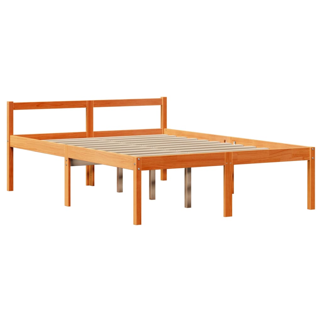 sengeramme med sengegavl 150x200 cm massivt fyrretræ gyldenbrun