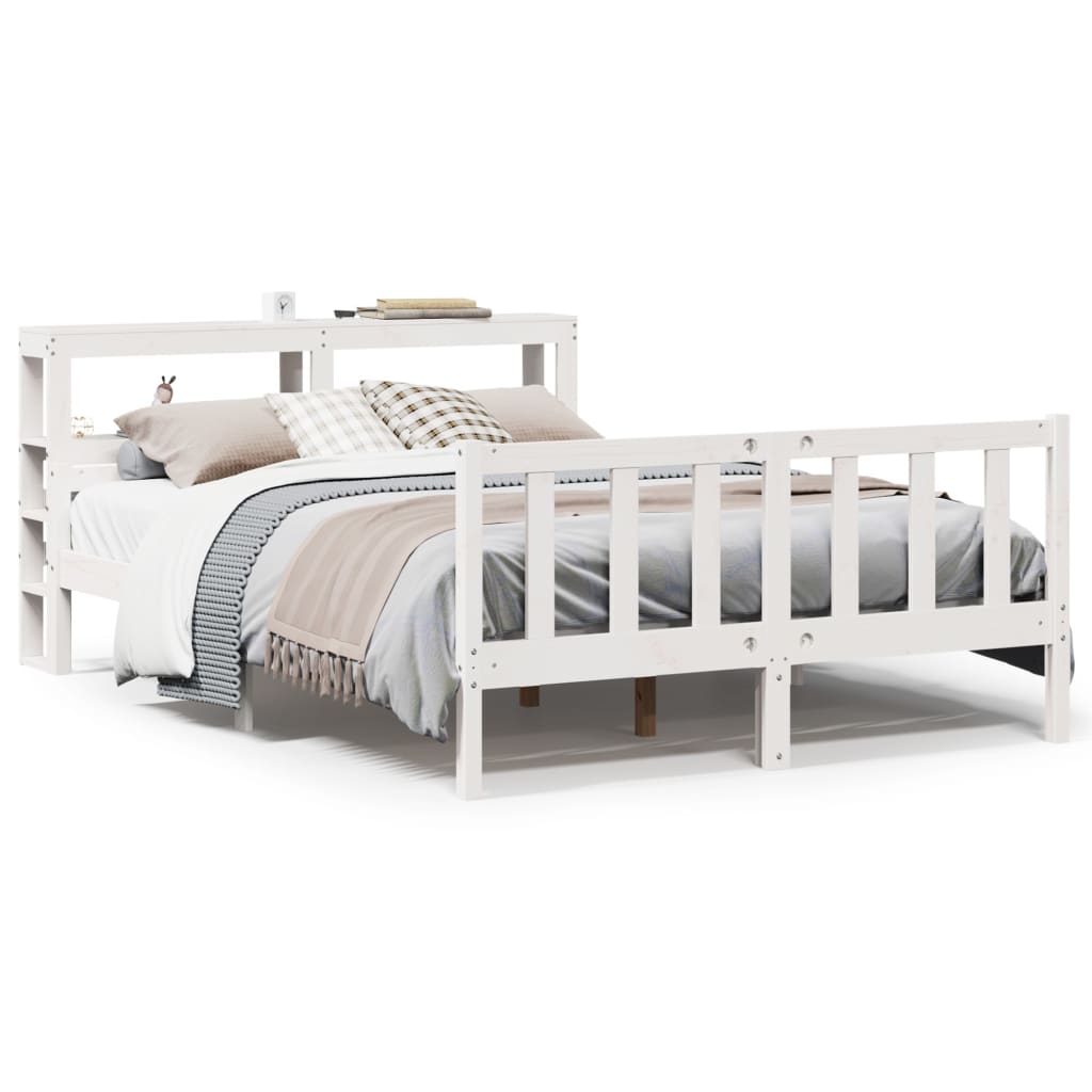 sengeramme uden madras 150x200 cm massivt fyrretræ hvid