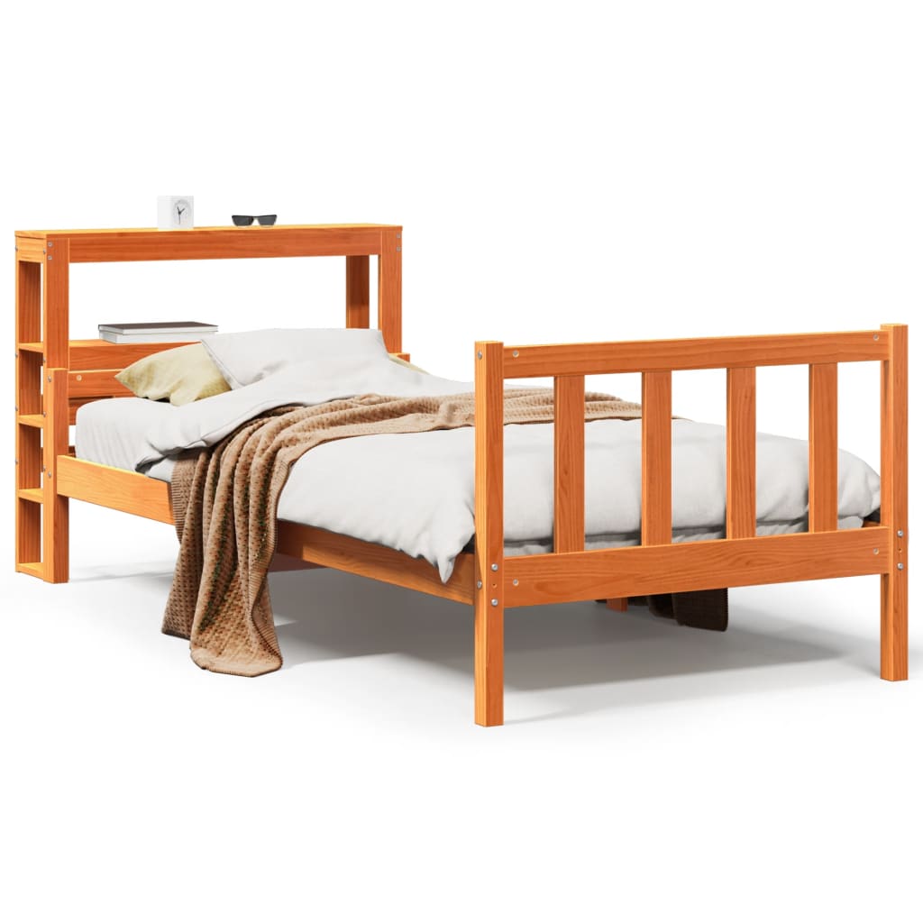 sengeramme med sengegavl 75x190 cm massivt fyrretræ gyldenbrun