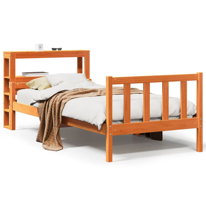sengeramme med sengegavl 75x190 cm massivt fyrretræ gyldenbrun