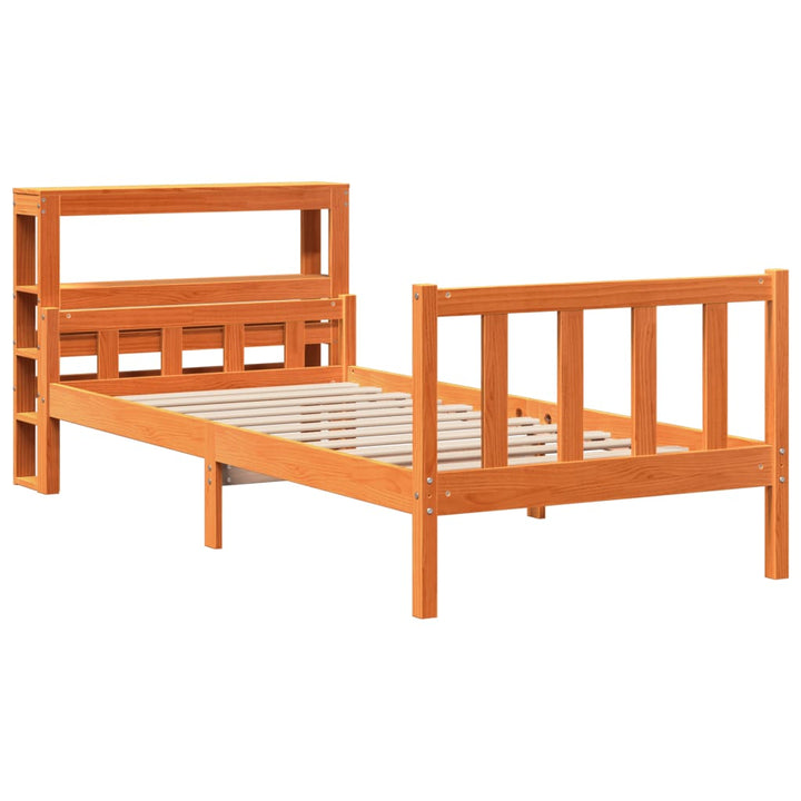 sengeramme med sengegavl 75x190 cm massivt fyrretræ gyldenbrun