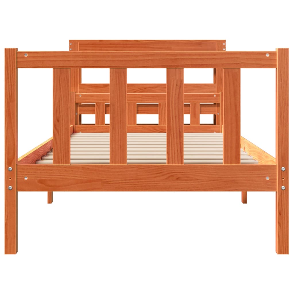 sengeramme med sengegavl 75x190 cm massivt fyrretræ gyldenbrun