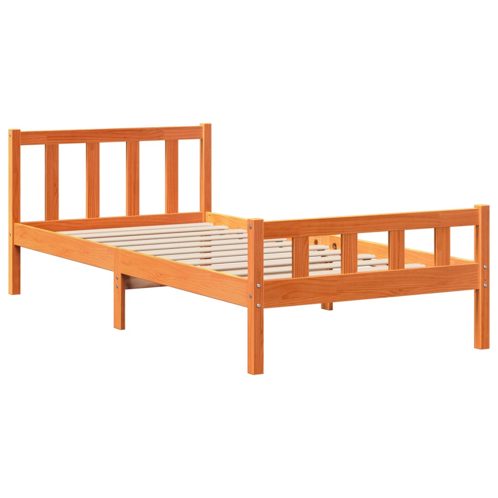 sengeramme med sengegavl 75x190 cm massivt fyrretræ gyldenbrun