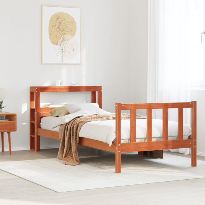 sengeramme med sengegavl 75x190 cm massivt fyrretræ gyldenbrun