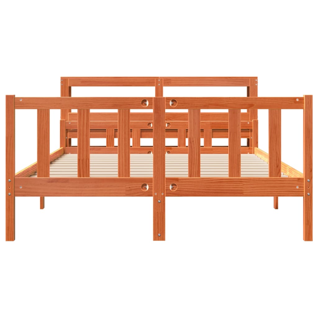 sengeramme med sengegavl 150x200 cm massivt fyrretræ gyldenbrun
