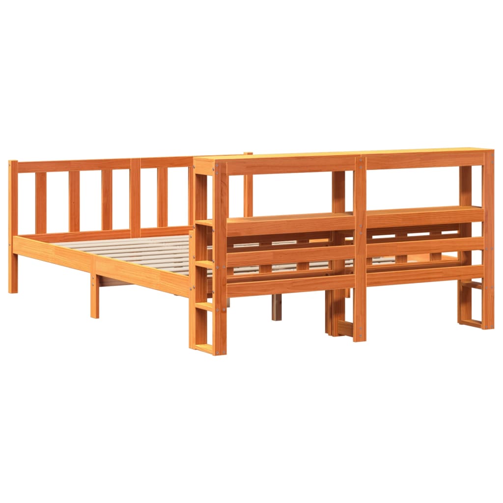 sengeramme med sengegavl 150x200 cm massivt fyrretræ gyldenbrun