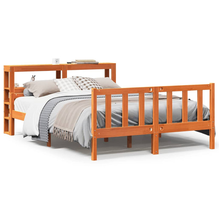 sengeramme med sengegavl 160x200 cm massivt fyrretræ gyldenbrun