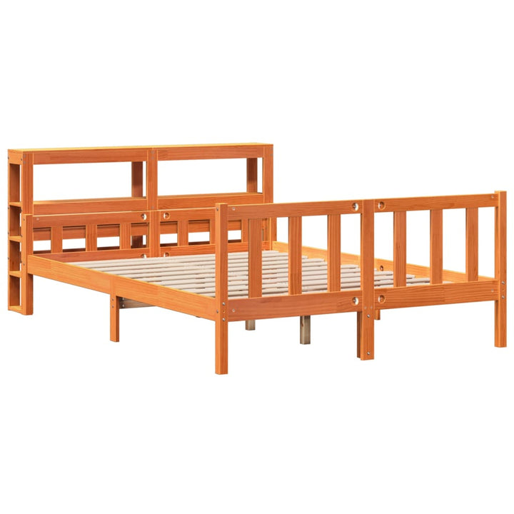 sengeramme med sengegavl 160x200 cm massivt fyrretræ gyldenbrun