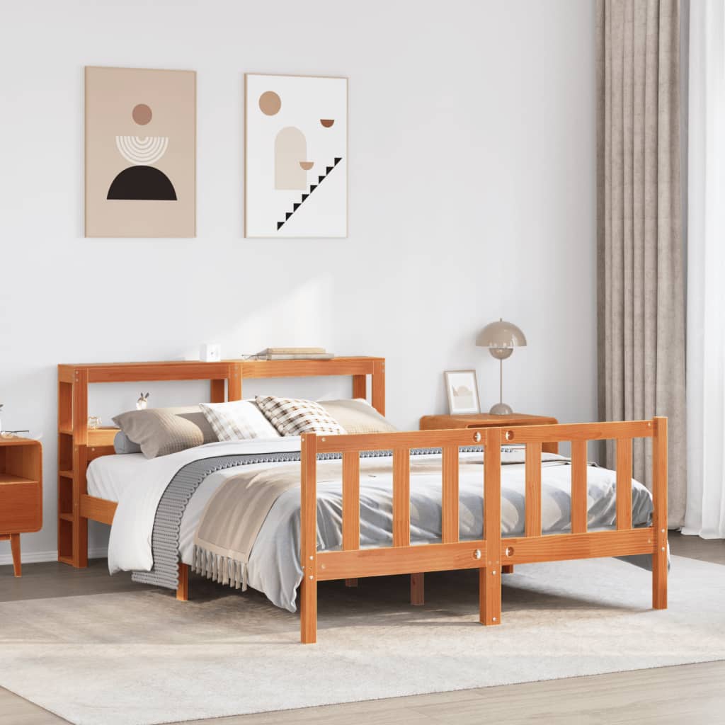 sengeramme med sengegavl 160x200 cm massivt fyrretræ gyldenbrun