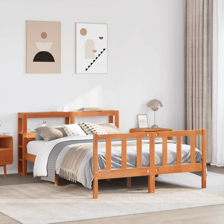 sengeramme med sengegavl 160x200 cm massivt fyrretræ gyldenbrun