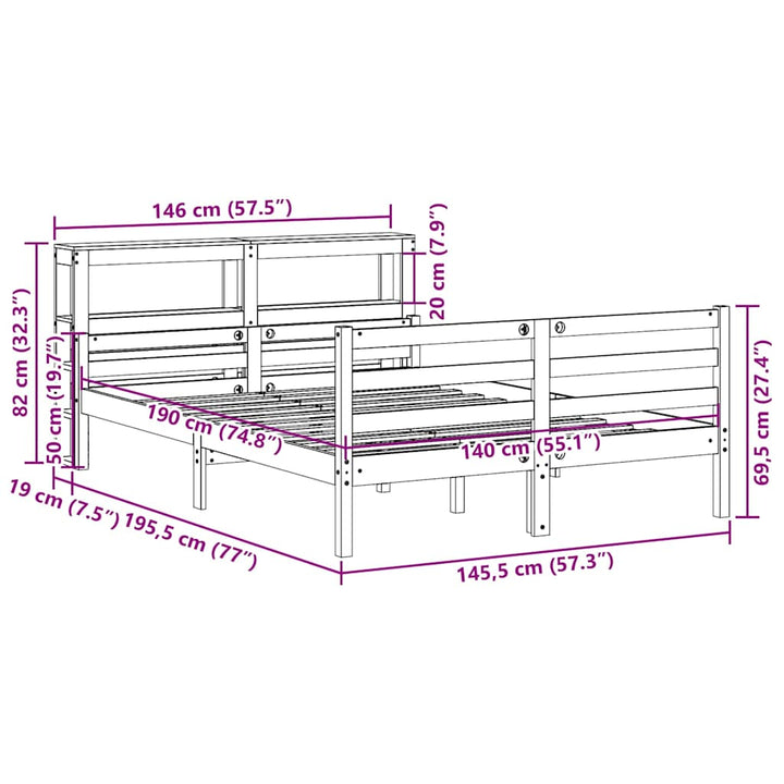 sengeramme med sengegavl 140x190 cm massivt fyrretræ